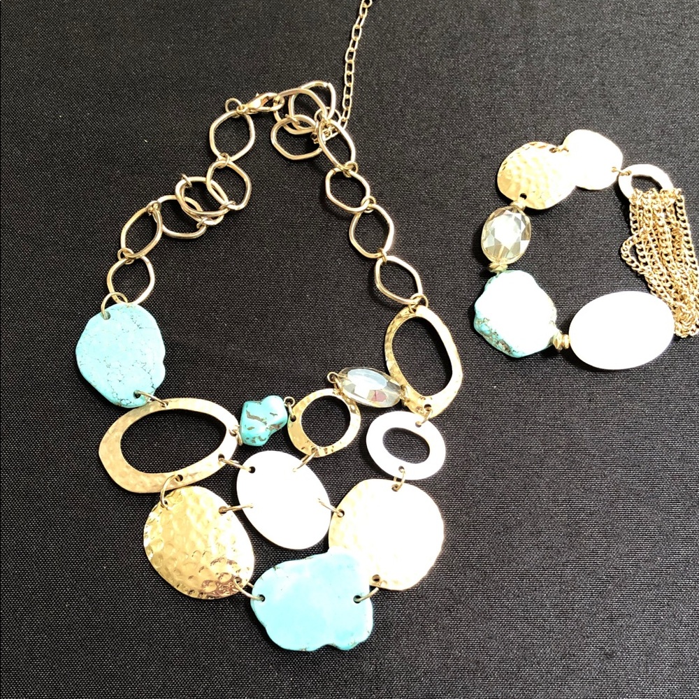 Gold and Turquoise Statement Necklace - Women Jewelry